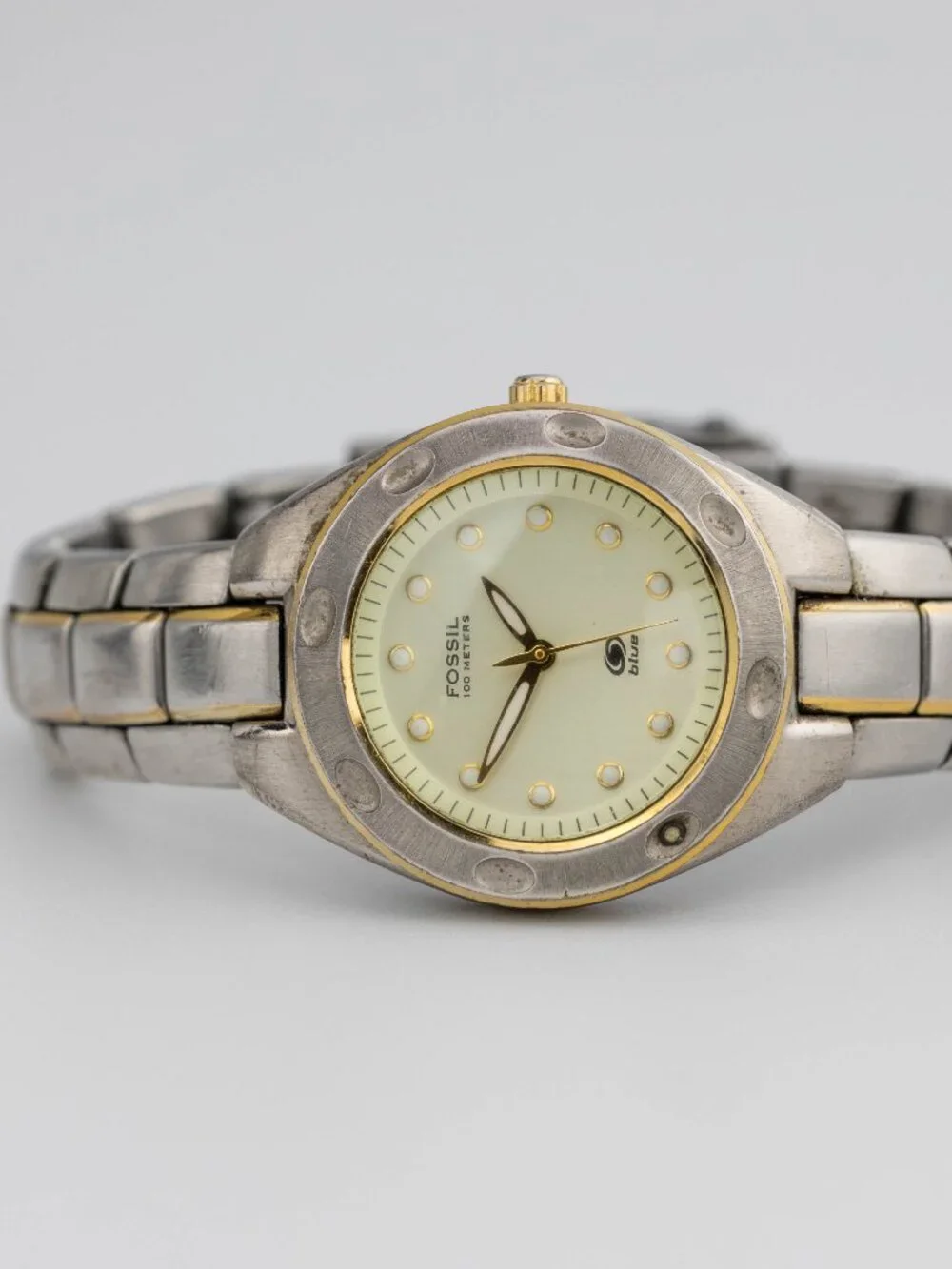 Fossil Blue AM-3304 Two-Tone Steel Quartz Analog Women's Watch New Battery